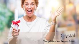  Presentation with certificate - PPT theme featuring very happy and excited winner background and a coral colored foreground