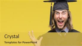  Presentation with special education young adult man - Slide deck featuring very happy and excited winner background and a  colored foreground