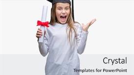  Presentation with happy young student girl holding - PPT layouts having very happy and excited winner background and a light blue colored foreground