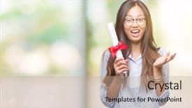  Presentation with holding hands - Presentation theme featuring very happy and excited winner background and a  colored foreground