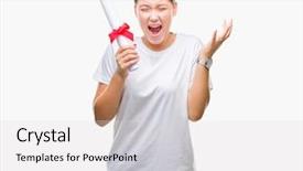  Presentation with hands holding - PPT theme enhanced with very happy and excited winner background and a  colored foreground