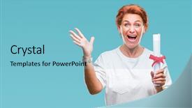  Presentation with certificate - PPT layouts featuring very happy and excited winner background and a light blue colored foreground