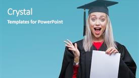  Presentation with woman hands raised to sky - Cool new presentation theme with very happy and excited winner backdrop and a  colored foreground