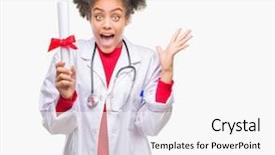  Presentation with woman hands raised to sky - Audience pleasing PPT layouts consisting of very happy and excited winner backdrop and a  colored foreground