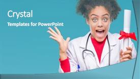  Presentation with woman hands raised to sky - Amazing presentation design having very happy and excited winner backdrop and a  colored foreground