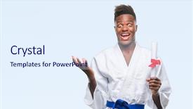  Presentation with ophthalmoscope african american models - PPT layouts with very happy and excited winner background and a  colored foreground