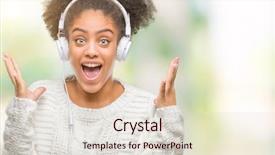  Presentation with woman hands raised to sky - Presentation theme featuring very happy and excited winner background and a  colored foreground