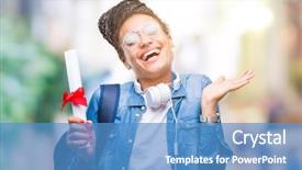  Presentation with happy young student girl holding - Beautiful PPT layouts featuring very happy and excited winner backdrop and a teal colored foreground