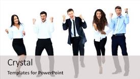  Presentation with people - Slides consisting of very happy business people jumping background and a light gray colored foreground