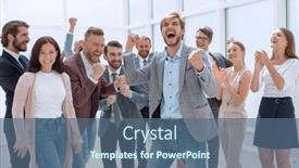  Presentation with young business people - Theme enhanced with very-happy-group-of-young background and a  colored foreground