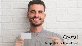  Presentation with brick wall - Beautiful slides featuring very happy pointing with hand backdrop and a soft green colored foreground