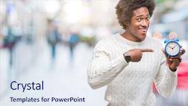  Presentation with vintage clock - Theme having very happy pointing with hand background and a sky blue colored foreground