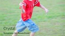  Presentation with kite - Presentation theme featuring very happy young boy runs as he pulls the string of his kite in the open field background and a mint green colored foreground