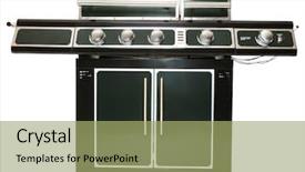  Presentation with clipping - Audience pleasing presentation consisting of very large gas barbecue grill backdrop and a mint green colored foreground