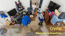  Presentation with messy - Presentation design featuring very messy cluttered suburban teenage background and a tawny brown colored foreground