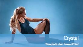  Presentation with music and athletic teams - Slide set having very muscular handsome athletic woman background and a teal colored foreground