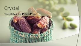  Presentation with bunch - Slide set consisting of very-nutritious-ripen-dates-stored background and a mint green colored foreground