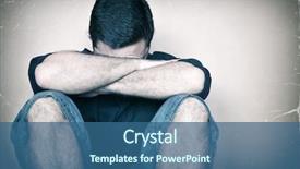  Presentation with sad - Presentation design with very sad young man sitting background and a ocean colored foreground