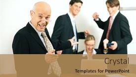  Presentation with team leader - Presentation consisting of very-successful-business-team background and a coral colored foreground