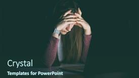  Presentation with anxiety - Amazing PPT theme having very-tired-and-exhausted-woman backdrop and a tawny brown colored foreground