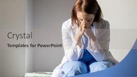  Presentation with medical assistant - Colorful PPT theme enhanced with very-tired-young-female-assistant backdrop and a light gray colored foreground
