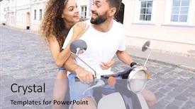  Presentation with motorbike - PPT theme enhanced with vespa - full length side view background and a  colored foreground