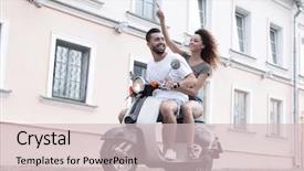  Presentation with motorbike - Cool new PPT layouts with vespa - full length side view backdrop and a soft green colored foreground