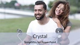  Presentation with e scooter - PPT theme featuring vespa - portrait of happy young couple background and a sky blue colored foreground