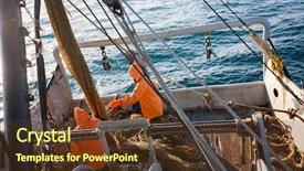  Presentation with japan - Presentation theme consisting of vessel - fishermen pull trawl fish sea background and a tawny brown colored foreground