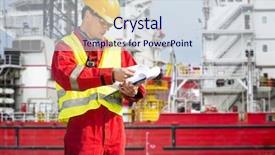  Presentation with safety - Beautiful PPT theme featuring vessel - safety officer standing in front backdrop and a sky blue colored foreground