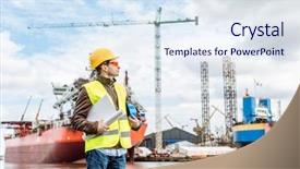  Presentation with port - PPT theme with vessel - shipbuilding engineer stands background and a sky blue colored foreground