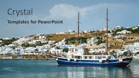  Presentation with port - Presentation theme with vessel-schooner-moored-in-port and a light blue colored foreground