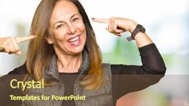  Presentation with great idea - Theme consisting of vest smiling pointing to head background and a  colored foreground