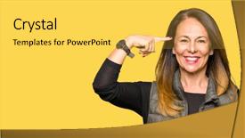  Presentation with win as one - Theme enhanced with vest smiling pointing to head background and a  colored foreground