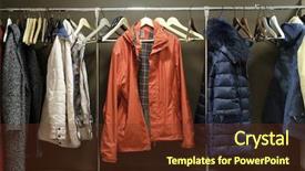  Presentation with clothes - Slide set with vestibule - clothes in a cloakroom background and a tawny brown colored foreground