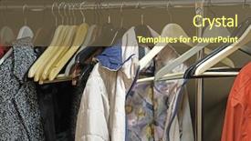  Presentation with clothing wooden clothes hanger object - Slide set with vestibule - clothes in a cloakroom background and a  colored foreground