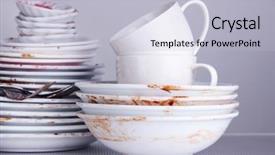 Presentation with gray - Cool new slide deck with vestige - dirty dishes on gray background backdrop and a light blue colored foreground