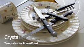  Presentation with cutlery - Theme having vestige - dish and dirty cutlery background and a  colored foreground