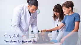  Presentation with vet - Beautiful PPT layouts featuring vet doctor examining golden retriever dog in clinic backdrop and a sky blue colored foreground