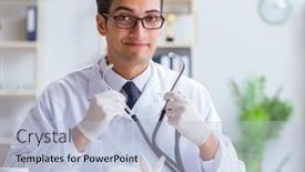  Presentation with vet - PPT theme with vet-doctor-examining-rabbit background and a light blue colored foreground