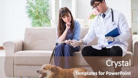  Presentation with doctor visiting family - Beautiful theme featuring vet doctor visiting golden retriever backdrop and a tawny brown colored foreground