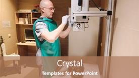  Presentation with vet - PPT theme with vet-in-protective-workwear-examining background and a coral colored foreground