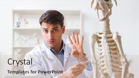  Presentation with dog feeds - Audience pleasing theme consisting of vet practicing on dog skeleton backdrop and a  colored foreground