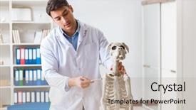  Presentation with dog boarding - Beautiful PPT theme featuring vet practicing on dog skeleton backdrop and a  colored foreground