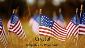  Presentation with yellow orange - Beautiful theme featuring veteran s day - group of american flags backdrop and a gold colored foreground