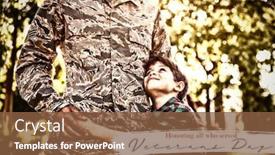  Presentation with veterans day - Amazing PPT theme having veterans-day-against-soldier backdrop and a tawny brown colored foreground