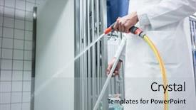  Presentation with surgery - PPT layouts with veterinarian cleaning cage for animals background and a light gray colored foreground