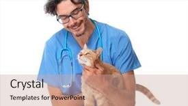  Presentation with dog and cat health - PPT theme featuring veterinarian doctor with cat background and a coral colored foreground
