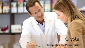  Presentation with giving - Colorful presentation theme enhanced with veterinarian giving medical advice backdrop and a coral colored foreground