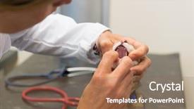  Presentation with examination - Beautiful presentation theme featuring veterinarian is having an examination by little cat by opening it's mouth backdrop and a coral colored foreground